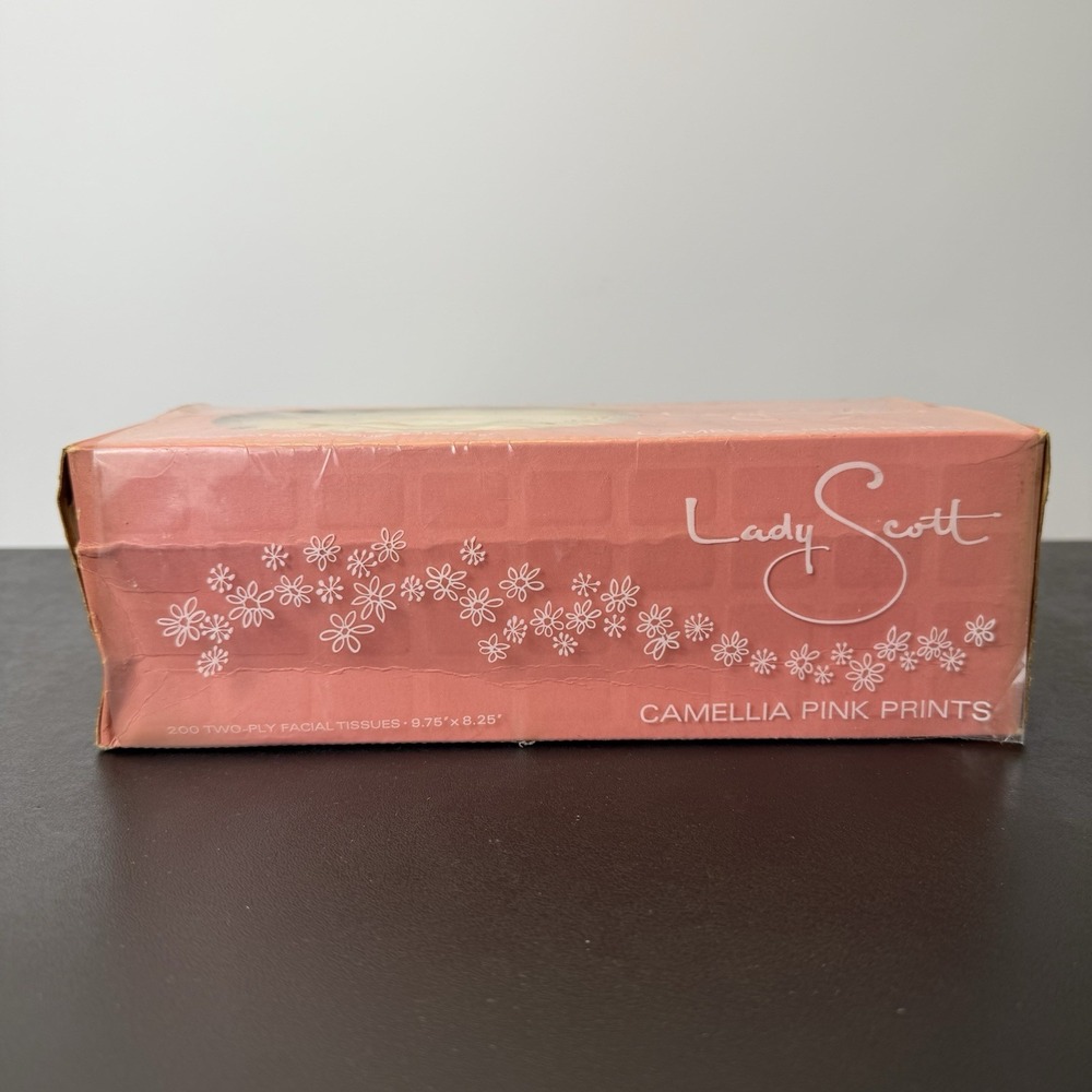 VTG 1965 Lady Scott 200 Two-Ply Facial Tissues‎ Camellia Pink Print USA PROP